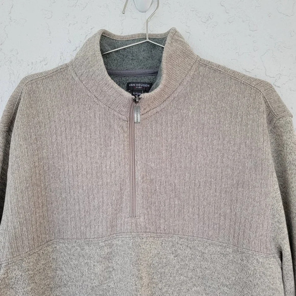 Van Heusen Pullover Classic Fiit 1/4 Zip Long Sleeve Beige Mens XL - Picture 2 of 9